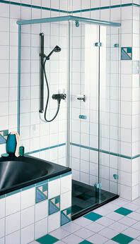 Onyx shower in side access version and bathtub connection