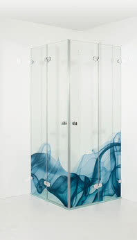 Spinell Plus shower, corner access model with screen printing