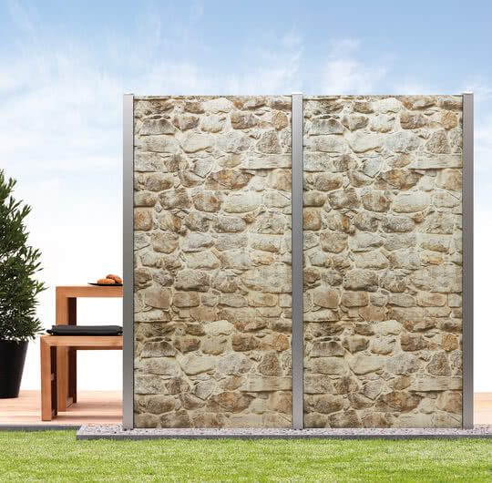 Privacy Screen System Premium with Stone Wall Motif