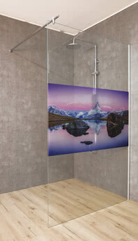 Walk-in Dusche ColorStar mit Motiv Matterhorn am Stellisee, außen