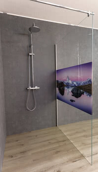 ColorStar Walk-In Dusche von SPRINZ mit buntem Motiv auf Duschenglas