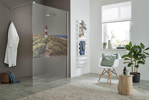 Walk-in Dusche ColorStar mit Motiv Abendrot auf Sylt