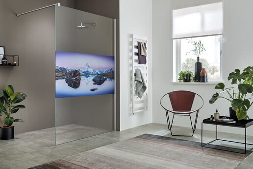 Walk-in Dusche ColorStar mit Motiv Matterhorn am Stellisee