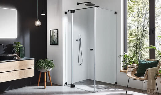 Klicken sie hier, um direkt zu unseren duschabtrennungen aus glas zu gelangen. Duschabtrennung Glas Faltbar Eckeinstieg 100X100 Bodeneinbau - Duschenubersicht