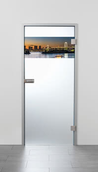 SPRINZ ColorDoor revolving door with Skyline Tokyo motif