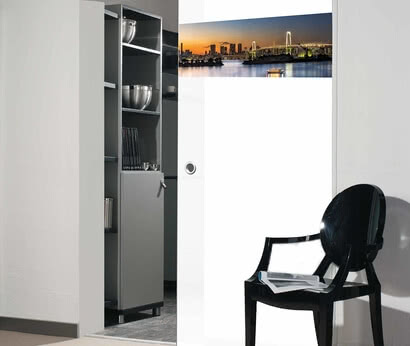 ColorDoor sliding glass door with Skyline Tokyo motif