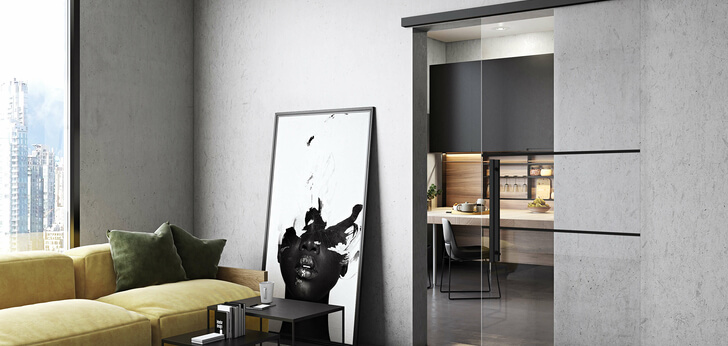 Motion 1300 sliding glass door with black fittings and motif Lichtenau