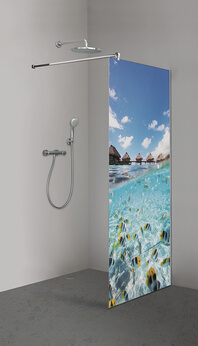 Glasdusche Inloop Color Series mit Motiv Wasserbungalows (6006)