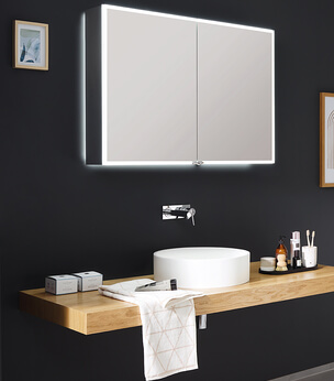 SPRINZ Spiegelschrank Pure-Line 2-Türer beleuchtet in Alu matt mit optionaler Rückwandbeleuchtung