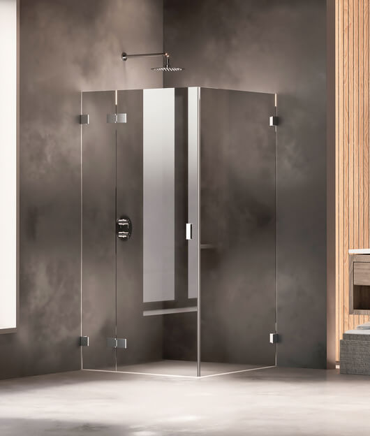 Dusche Omega, Türen geschlossen, Vorderansicht